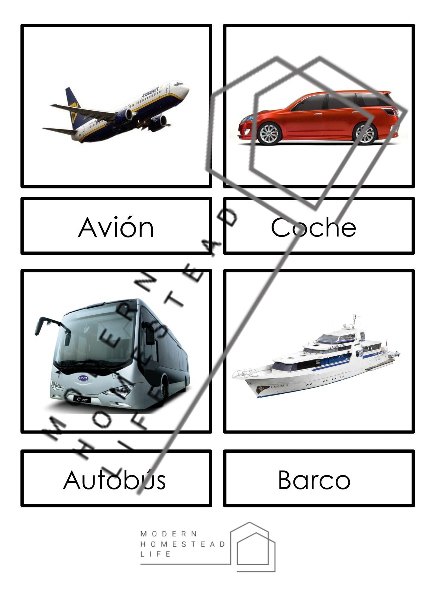 Transportation Matching Cards (in Spanish) - Digital Download