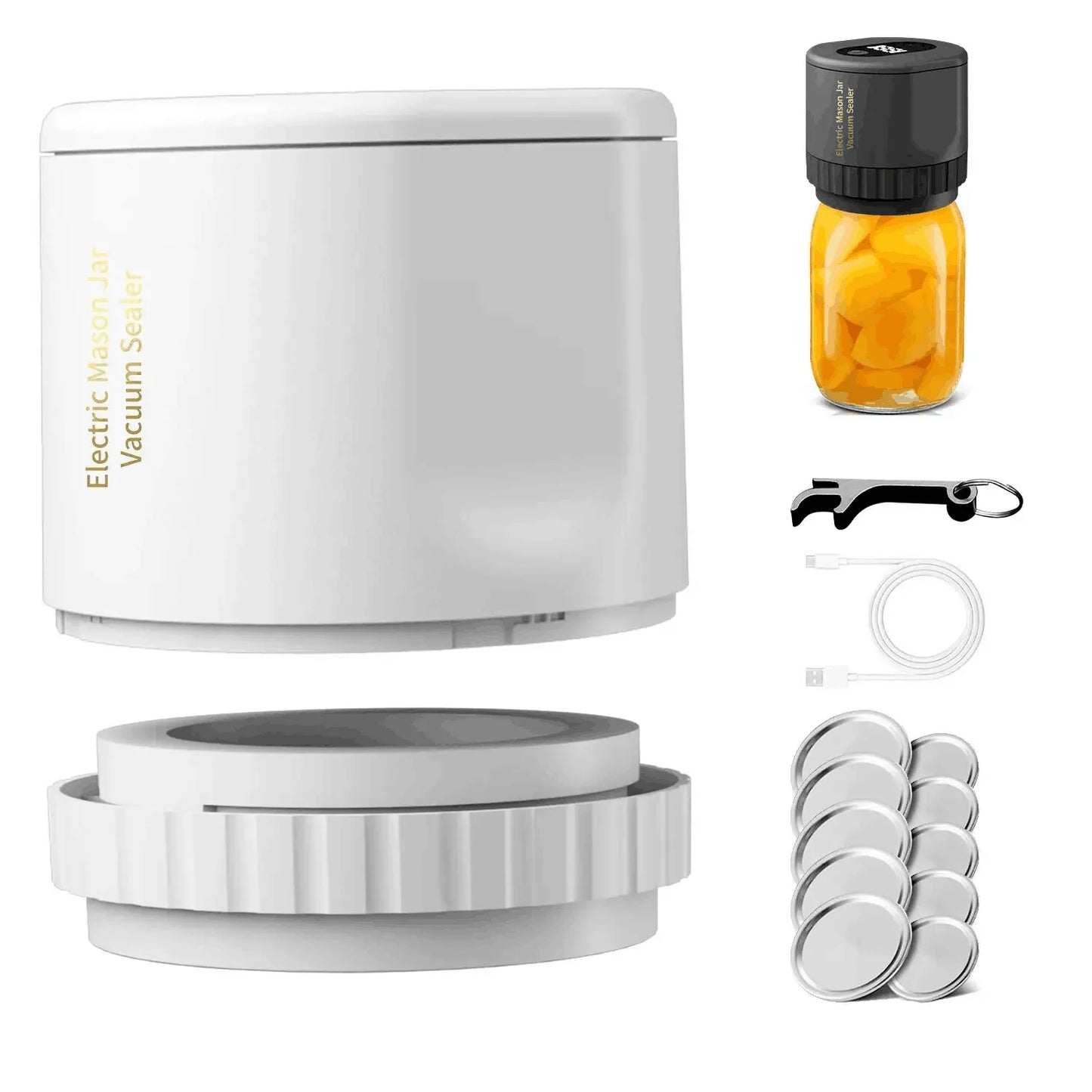 Electric Mason Jar Vacuum Sealer Kit Cordless Automatic Jar Sealer Kit With Mason Jar Lids for Food Storage and Fermentation