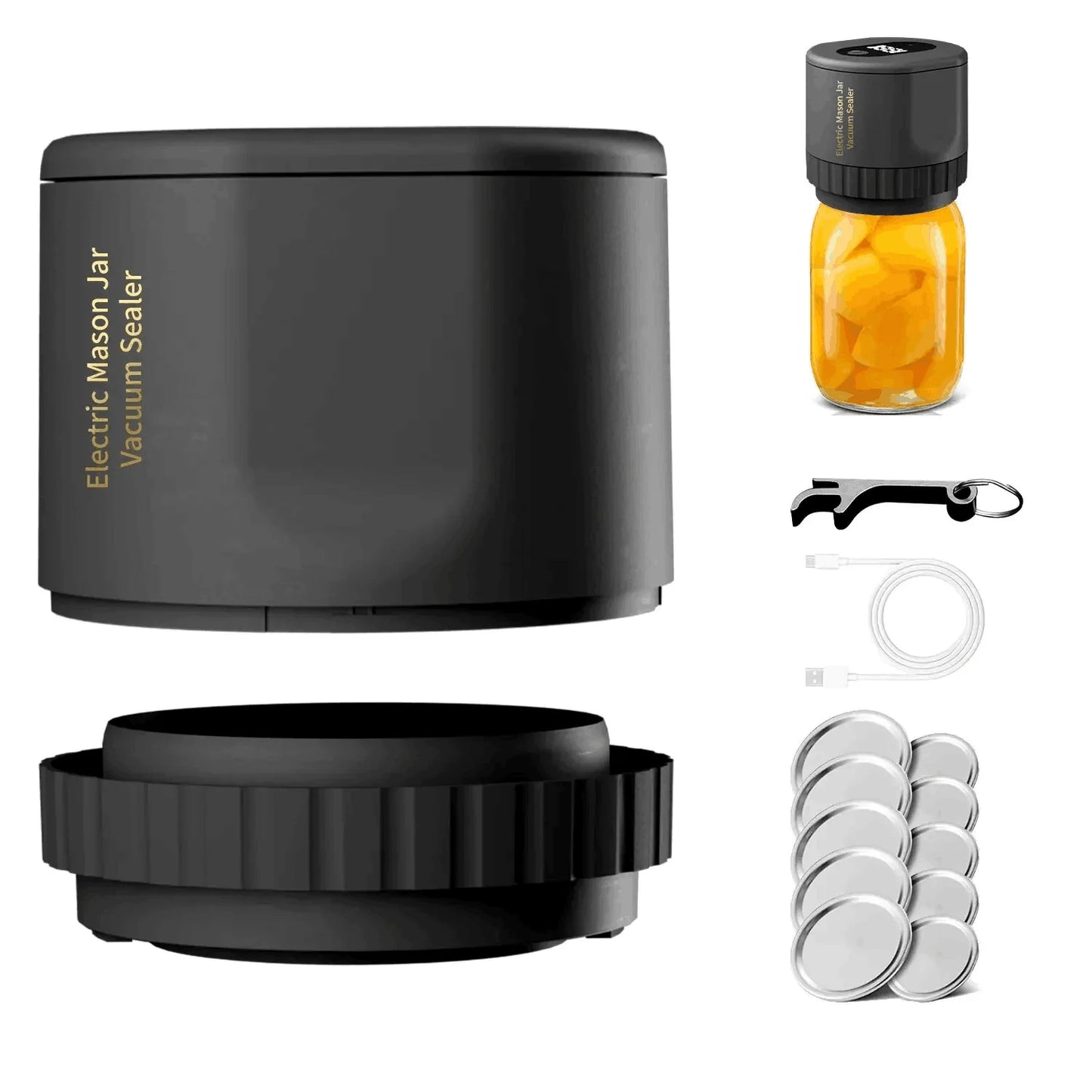 Electric Mason Jar Vacuum Sealer Kit Cordless Automatic Jar Sealer Kit With Mason Jar Lids for Food Storage and Fermentation