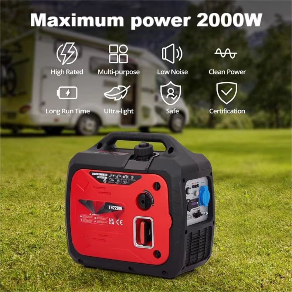 1800W Generator Variable Frequency Petrol Generator USB Port Waterproof Socket for Camping Motorhomes Emergency