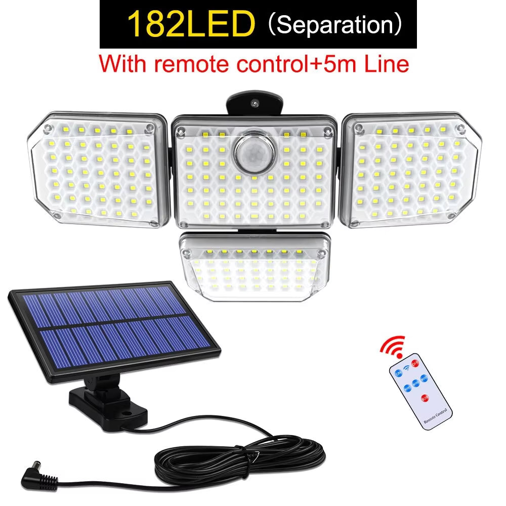 Solar Outdoor Light 182/112 LED Solar Security Flood Lighting with 3 Modes Adjustable Lighting Head for Garage Garden Yard