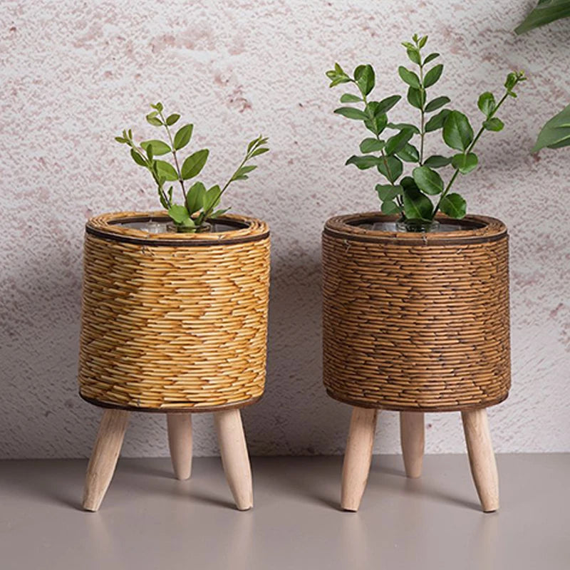 Nordic Flower Shelf Imitation Rattan Flower Pot Woven Flower Basket with Removable Legs Plant Stand Basket Garden Home Decor