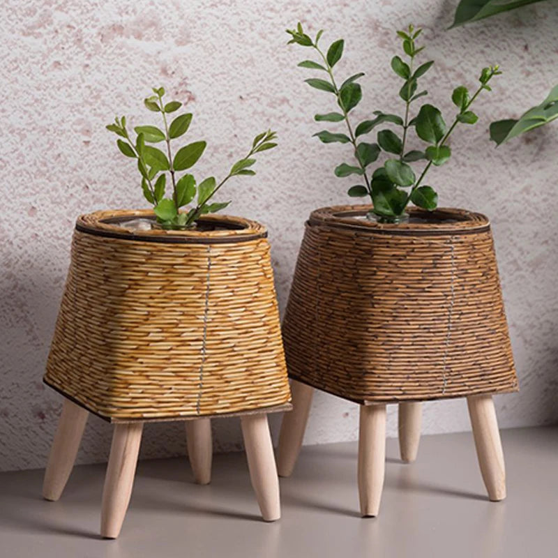 Nordic Flower Shelf Imitation Rattan Flower Pot Woven Flower Basket with Removable Legs Plant Stand Basket Garden Home Decor