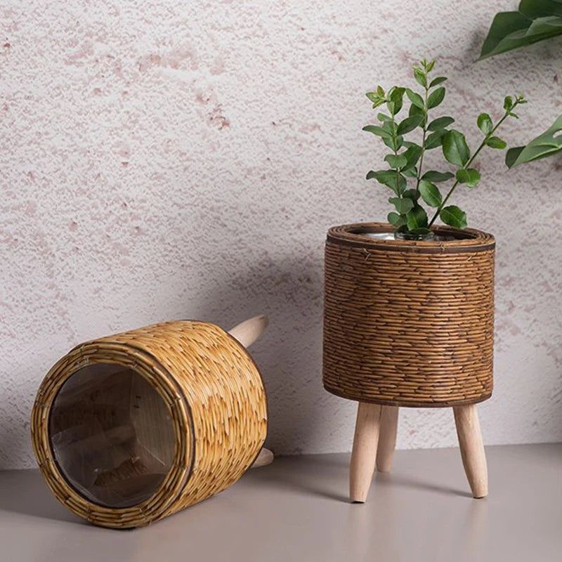 Nordic Flower Shelf Imitation Rattan Flower Pot Woven Flower Basket with Removable Legs Plant Stand Basket Garden Home Decor