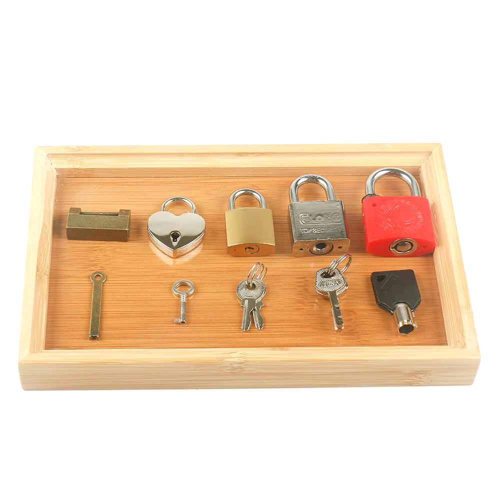 Wooden Montessori Tray Locks Set Educational Sensory Toys for Children Montessori Preschool Sensorial Materials Juguetes ML1344H