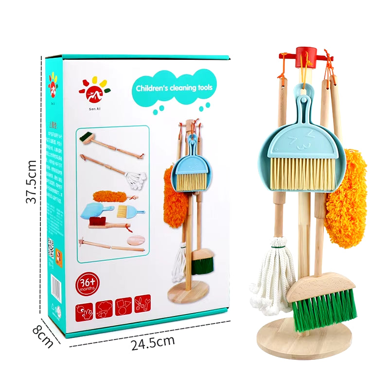 6Pcs Toddler Montessori Cleaning Play Set Toy Kids Broom Sweep Mop Set for Ages 3+