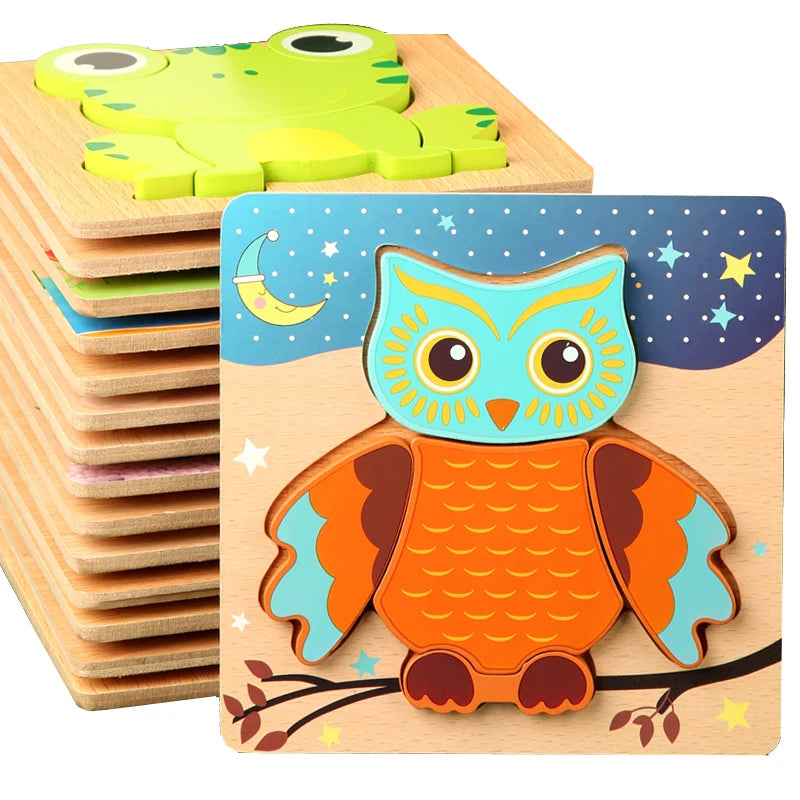 Montessorri Toys Education Wooden 3D Puzzle Cartoon Animals Learning Cognition Intelligence Puzzle Game Colorful Baby Toys Gifts