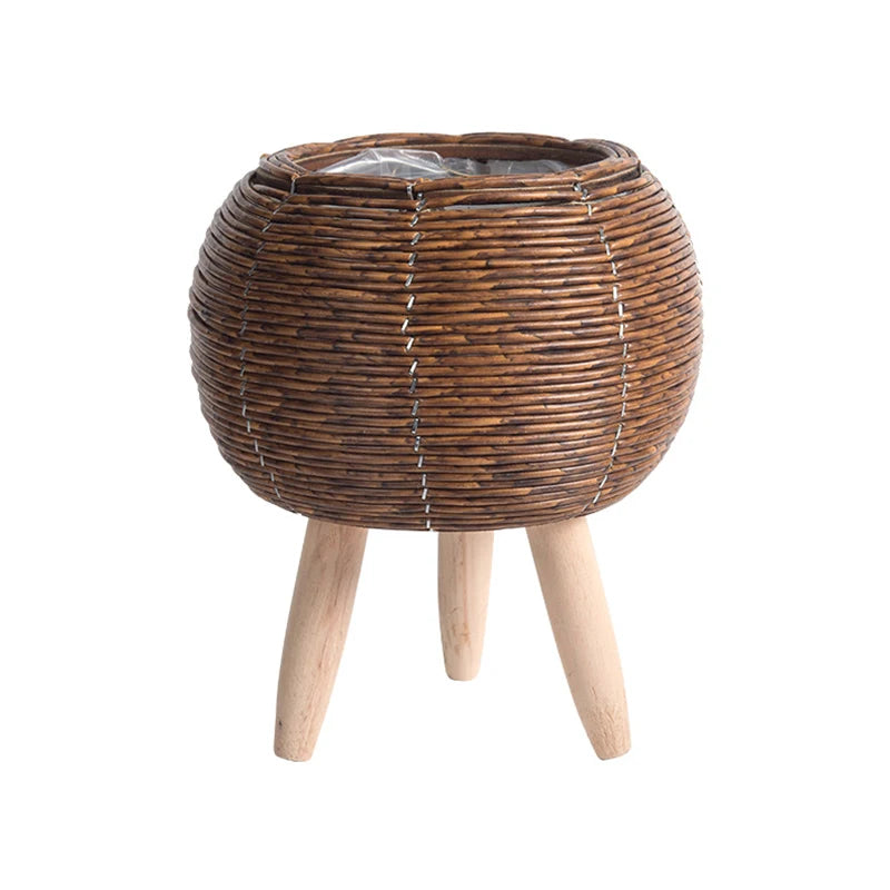 Nordic Flower Shelf Imitation Rattan Flower Pot Woven Flower Basket with Removable Legs Plant Stand Basket Garden Home Decor