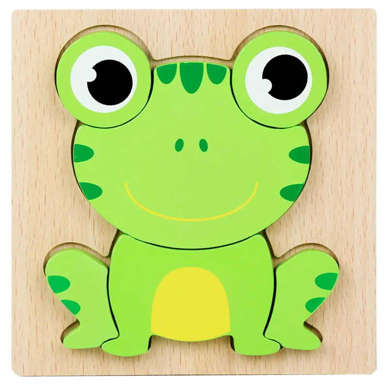 Montessorri Toys Education Wooden 3D Puzzle Cartoon Animals Learning Cognition Intelligence Puzzle Game Colorful Baby Toys Gifts