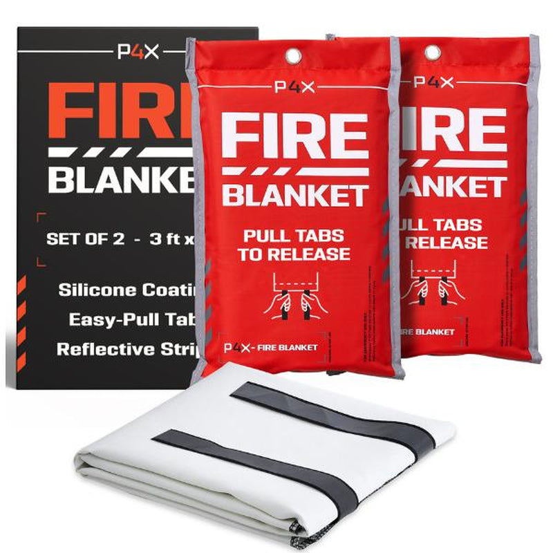 Prepared4X Emergency Fire Blanket - Fireproof Survival Blanket with Fiberglass Protection for Fire Suppression - Heavy Duty, Fire Extinguishing Blankets for Safety in Kitchen, Home, Camping - 2-Pack