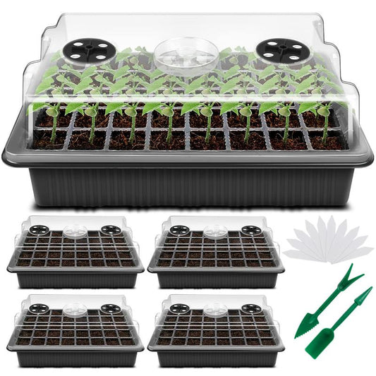 Seed Starting Tray Kit, 5Pcs/Set Multi Grid Seed Tray with Ventilation Holes, Durable Growing Tray for Greenhouse & Garden