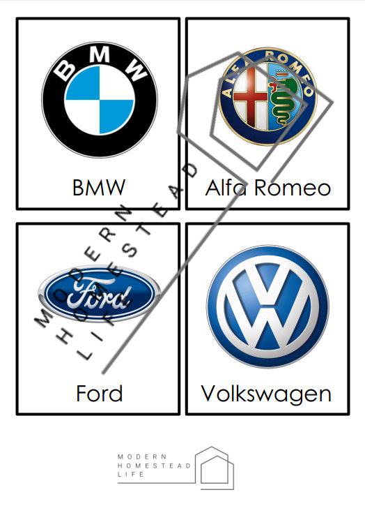 Car Logos Matching Cards - Digital Download