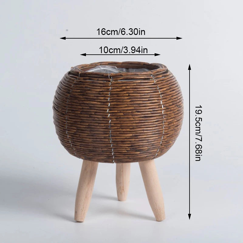 Nordic Flower Shelf Imitation Rattan Flower Pot Woven Flower Basket with Removable Legs Plant Stand Basket Garden Home Decor