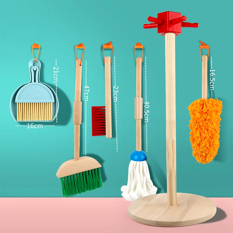 6Pcs Toddler Montessori Cleaning Play Set Toy Kids Broom Sweep Mop Set for Ages 3+