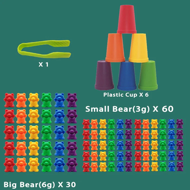 Montessori Toys Box Rainbow Stack Cups Counting Bears Color Weights Sensory Toys