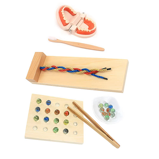 Montessori Wood Toys Baby Practical Life Simulated Brush Tooth Toys Braiding Board Egg Clip Marbles Game Toys for Children 2-4